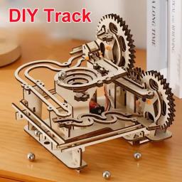 Modelo mecânico Ciência Maze Assembly Presente para crianças, 3D Puzzles de madeira, Catapulta Elétrica Track Device, Marble Run Set, Novo - Image 1