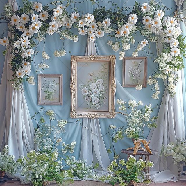 Fundo Fotográfico Personalizado Quadrado Vintage com Flores para Aniversários, Casamentos e Maternidade