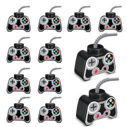 Copos Plásticos com Palha para Festa de Jogos, Festa de Aniversário Gamer, Forma de Video Game, Presente Cinza, 10oz, 12 PCs - Image 1