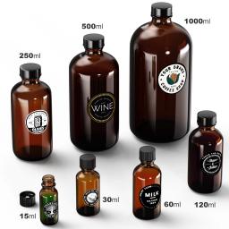 Garrafas de vidro redondas com tampas pretas, âmbar, claro, Boston, para fermentação secundária do Kombuchá e produtos químicos do laboratório, Ks-Tek - Image 6