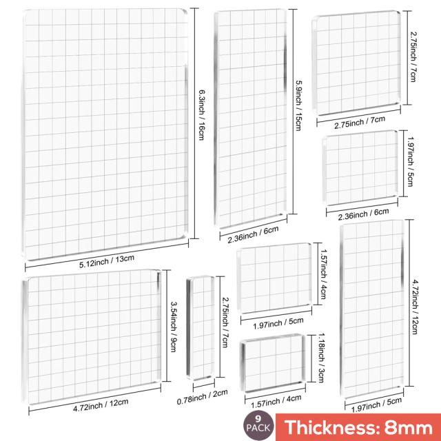 Kit de Blocos de Carimbo Acrílico Transparente com Bordas Recortadas e Linhas de Grade para DIY e Scrapbooking 5mm/8mm