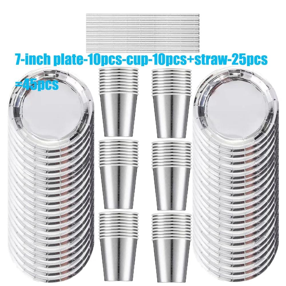 Bandejas e copos de papel descartáveis, adequados para decorações de casamento e aniversário, festa de prata para 50 convidados, fornecimento 75 - Image 1