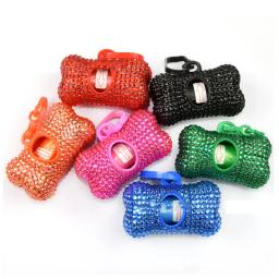 Mini Rhinestone Pet Lixo Bag Dispenser, Dog Poop Stand, Caixa de armazenamento portátil Cat Poop, artigos para animais - Image 2