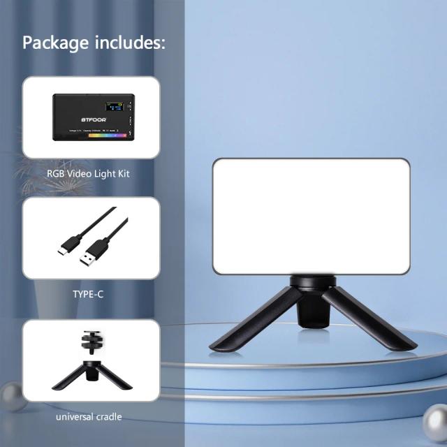 Painel de Luz LED RGB para Vídeo e Fotografia, CRI 95+, Ajustável de 2500 a 9000K, Suporte para Smartphone, Ideal para Vlogs e Transmissões ao Vivo