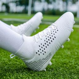 Sapatos de futebol alto para homens e mulheres, espigões antiderrapantes, ténis de futebol cravejados, sapatos de treino de futsal para meninos, brancos, tamanho 36-48 - Image 3