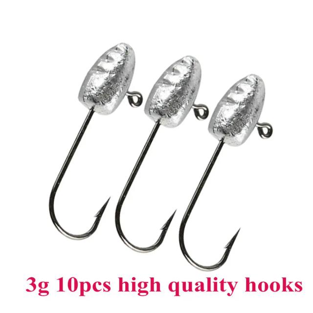 Conjunto de 10 Ganchos de Aço Carbono para Pesca - Modelos 3g, 5g e 7g