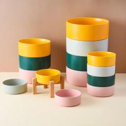 Tigela dupla cerâmica com suporte de madeira, suprimentos de alimentação elevados para cães grandes, alimentadores de comida e água, cães pequenos médios e grandes, 1500ml - Image 2