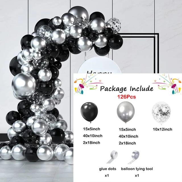 Completo Kit de Decoração com Arco de Balões Pretos e Confete Dourado Metálico para Casamentos, Aniversários, Graduações e Chás de Bebê - 117 Peças