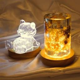 Feito à mão led resina base de exibição de madeira redonda colorido noite base resina ornamento suporte diy luz da noite arte artesanato - Image 5