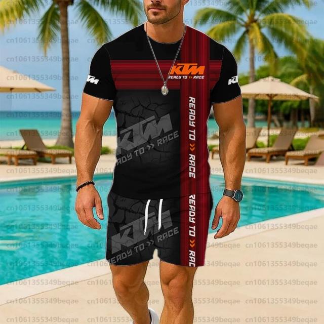 KTM Conjunto Masculino Verão 2025 Roupas Esportivas Respiráveis 2 Peças