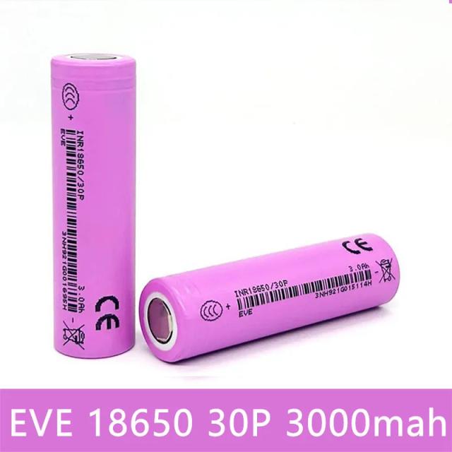 Original eve 18650 30p 3000mah max 30a bateria de lítio de descarga inr18650 3.6v células de íon de lítio para ferramentas elétricas