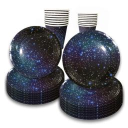 Conjunto de talheres descartáveis para festa temática de estrela galáxia, pratos de papel, copos, toalha de mesa, espaço externo, decoração de festa de feliz aniversário, crianças e adultos - Image 1