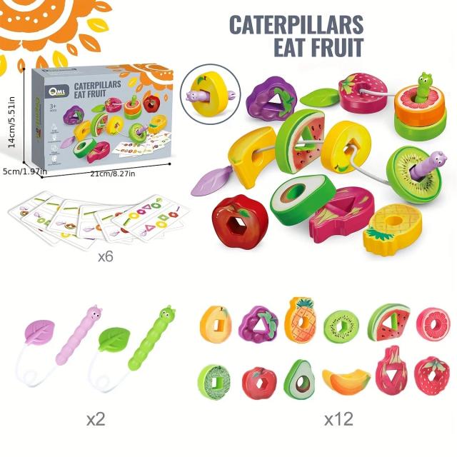Brinquedo Educativo de Madeira - Lagarta Frutífera - Coordenação e Cognição