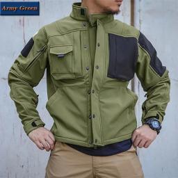 Jaqueta tática impermeável e à prova de vento masculina, jaquetas macias, bolsos múltiplos, pele de tubarão velo, casaco quente ao ar livre, inverno - Image 3