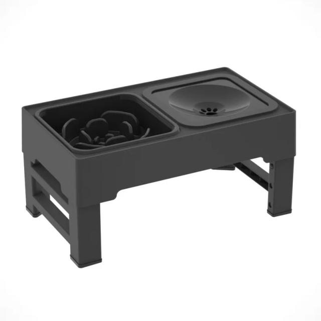 Comedouro Elevado de Inox Ajustável para Cães Grandes com Dish Duplo para Ração e Água