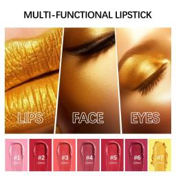 Waterproof Long Lasting Glitter Gold Lipstick, Shimmer Nude Pigmentos, Brilho labial metálico fosco, Copo não pegajoso, Velvet Lip Stick - Image 4