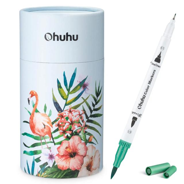 Conjunto de Marcadores de Arte Ohuhu com Pontas Duplas - Canetas Aquarela para Colorir, Pincéis de Cor de Água e Fineliners para Pintura e Desenho