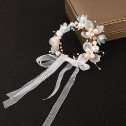 Pérola Beads Pulseira para Damas de Noiva, Elegante Flores De Pulso, Linda Mão Corsage Decor, Foto Props, Wedding Party Acessórios - Image 6