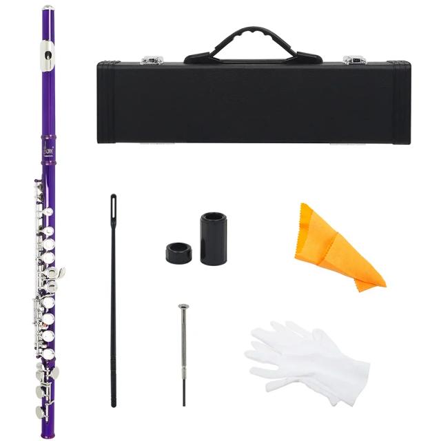 Flauta Roxa em C Key de Cupronickel para Concerto com Estojo e Acessórios de Limpeza