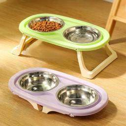 Bacia dupla de aço inoxidável com suporte, alimentador dobrável para gato, cachorro e cachorro, prato de alimentação de água, bebedouro - Image 2