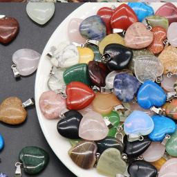 10 pçs pedra natural cristal coração pingentes requintado jóias acessórios em cores misturadas pedras de cura de cristal para jóias diy - Image 4