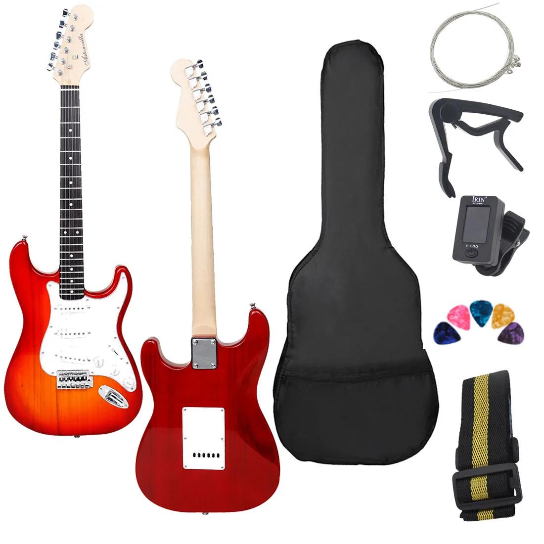 ST guitarra elétrica com saco, corpo Basswood, Tuner, Strap, Pick Acessórios, 6 cordas, 21 trincos - Image 1
