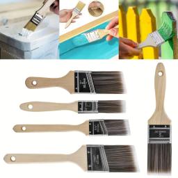 Conjunto profissional de pincéis de madeira, 5 peças, pintura de madeira, escova plana angular, ferramenta decorativa diy para pintura de móveis de parede - Image 1