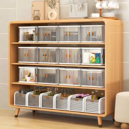 Caixa de armazenamento dobrável com portas duplas Organizadores empilháveis Organizador de mesa de grande capacidade Recipientes troncos para cosméticos e lanches - Image 6