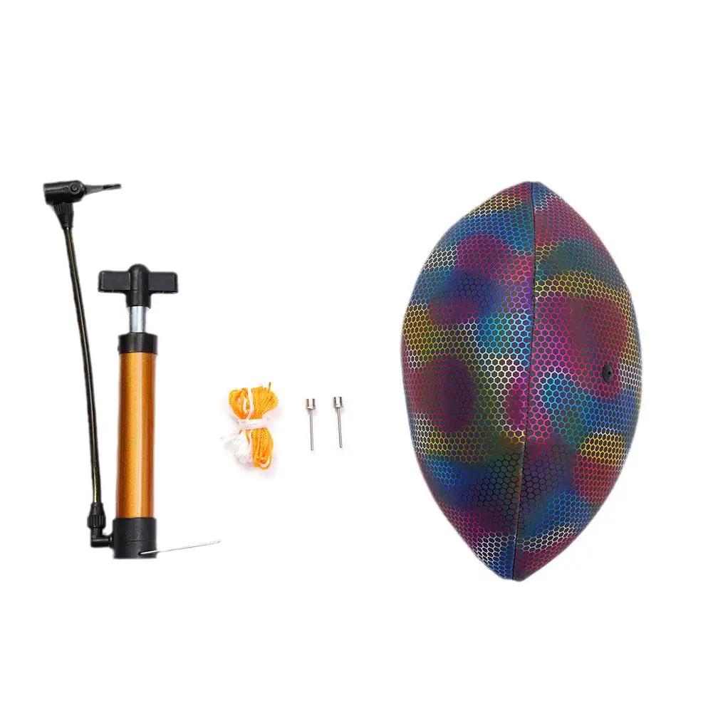 Treinamento Refletivo Rugby Ball, Reflexo Holográfico, Couro Pu, Brilho Escuro Futebol Americano, Bolas de Futebol para Adolescentes, Adultos, Júnior - Image 1