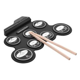 2022new dobrável rolo de mão silicone usb tambor eletrônico portátil prática tambores almofada kit com baquetas sustentar pedal - Image 1