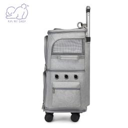 Porta-aviões de dupla camada com rodas removíveis para pequenos animais, bolsa de viagem respirável, carrinho de conforto, caixa, 2 gatos cães - Image 5