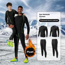 Roupa interior esportiva masculina velo calças de compressão térmica camada base de esqui treino criança inverno roupa interior térmica conjunto corrida - Image 3