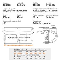 Toseek guiador de bicicleta t800 guiador de carbono integrado estrada 28.6mm guiador de estrada integrado peças da bicicleta - Image 2