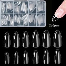 240 Pontas de unhas falsas de amêndoa, transparentes, macias, extensão de unhas falsas, 12 tamanhos para casa, faça você mesmo, salão de beleza, manicure - Image 1