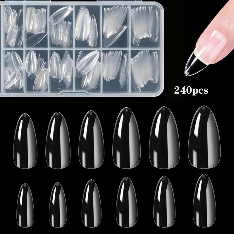 240 Pontas de unhas falsas de amêndoa, transparentes, macias, extensão de unhas falsas, 12 tamanhos para casa, faça você mesmo, salão de beleza, manicure - Image 1