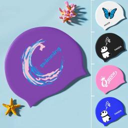 Toucas de natação estampadas, cabelo longo, proteção para os ouvidos, unissex, homens, mulheres, estiramento, elástico, silicone, acessórios de piscina - Image 1