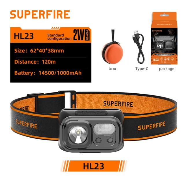 Superfire HL23 Farol de LED Recarregável USB com Sensor de Movimento