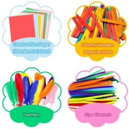 Diy arte artesanato kit para crianças pompons tubo pena espuma flores letras adesivo de cristal wiggle olhos googly kits de material artesanal - Image 2
