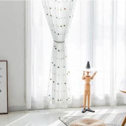 Cortina de tule branco bordada com pontos coloridos para crianças, quarto, sala de estar, linho moderno, voile transparente, painel de tela de janela zh035h - Image 6