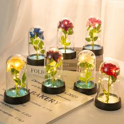 Flores artificiais de rosa, flor eterna em tampa de vidro, luz rosa, presente de aniversário de casamento, dia dos namorados, ornamentos de luminescência - Image 1