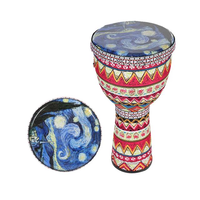 Tambor Djembe Colorido para Crianças - Tambor de Mão Portátil com Padrões Artísticos e Iluminação Infantil, 8 Polegadas