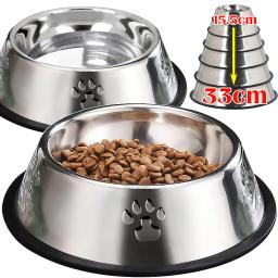 Aço inoxidável cão e gato comida tigela, Metal pata impressão alimentador, antiderrapante Pet Feeding Container, borracha Base acessórios, qualidade - Image 1