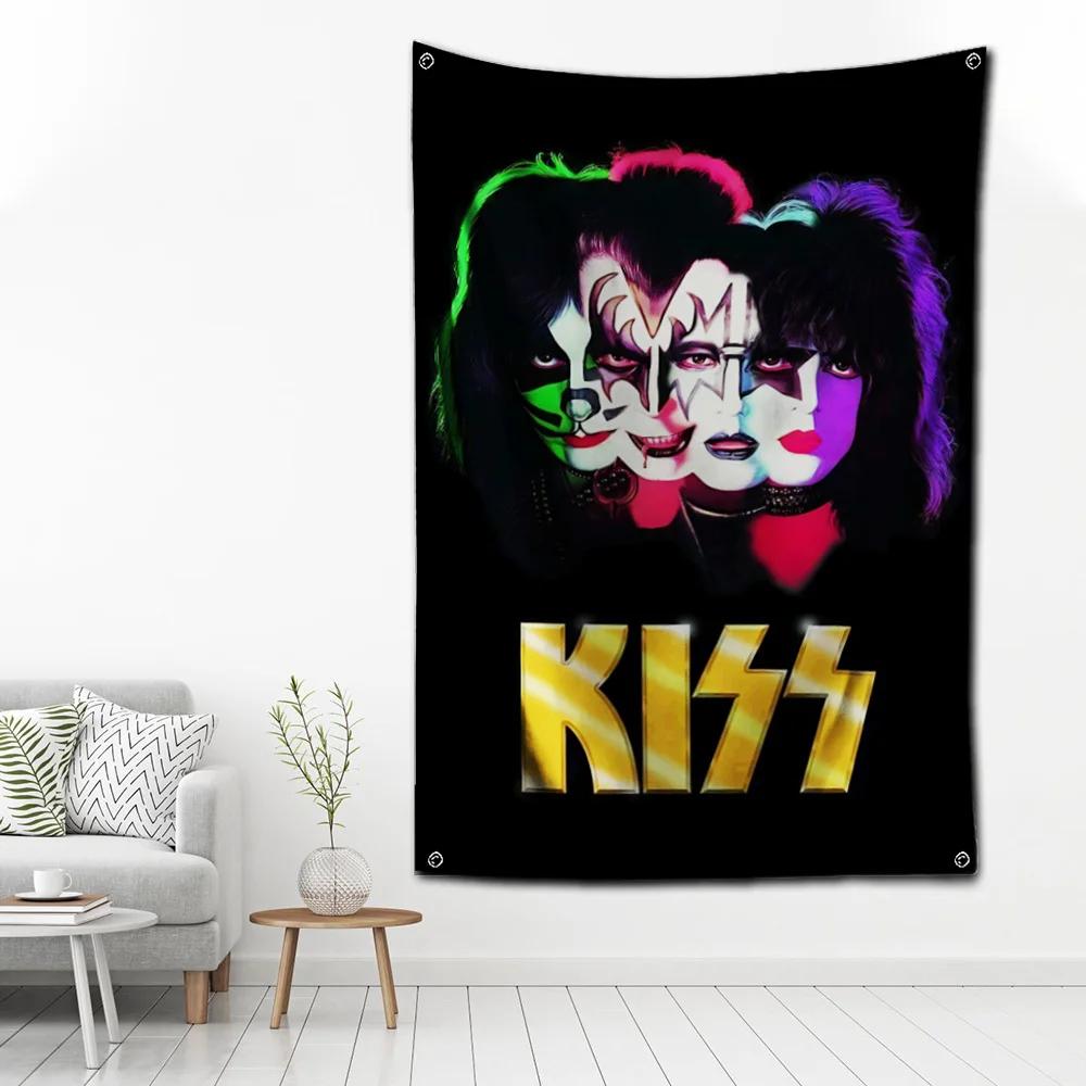 Poliéster Impressão Digital Banner, Rock Band Kiss, Garagem, Wall Art, Out Door Decoração, 60x90cm - Image 1