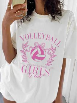 Camiseta de manga curta feminina padrão clube, camiseta doce, férias de praia, retrô, voleibol, meninas, moda unissex, blusa verão - Image 4