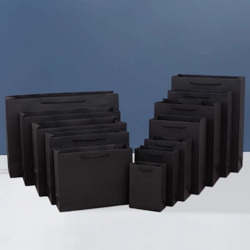 1pc alta qualidade preto tote saco de loja de roupas saco de presente requintado saco de compras suprimentos vários tamanhos disponíveis saco de papel - Image 1