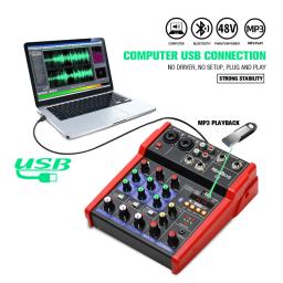BAXS-DJ Console De Mistura Com Bluetooth, 4 MINI Canal Mixer, 48V Fantasma Monitor De Alimentação, Sistema De Karaoke, USB Mixer De Áudio, Novo - Image 3