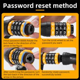 WEST BIKING 65-150cm Multi-comprimento Bike Chain Lock 5 Digit Código Combinação Anti-Roubo Bloqueio de Bicicleta Motocicleta Ebike Acessórios - Image 5