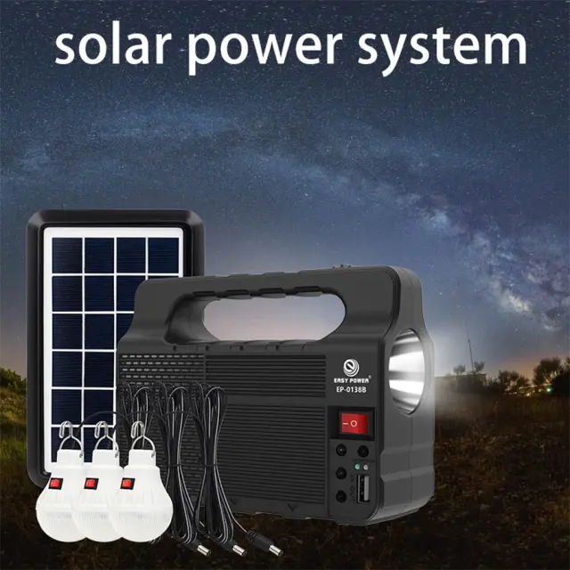 Kit Completo de Iluminação Solar com Painel Solar e Mini Rádio USB