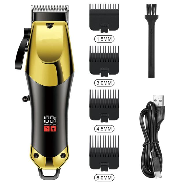 Kit Aparador de Pelos Profissional USB para Homens com Cabeça de Óleo e 3 Pentes Guia