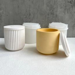 Round Stripe Candle Jar, Molde De Silicone, Caixa De Armazenamento Artesanal DIY, Pen Holder, Cimento De Gesso, Artesanato De Vaso, Moldes De Fundição, Decoração De Casa - Image 6